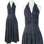 Free People Soundwave Denim Halter Maxi Dress in Black Bohemian Size Large Photo 4