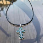 Handmade  Y2K Punk Cross  pendant PU leather necklace , Gothic Grunge Photo 4