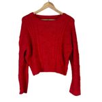 Alya Sweater Womens L Red Fuzzy Cable Knit Cropped Pullover Cozy Holiday Winter Photo 1