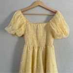Yellow Pastel Floral Smocked Puff Sleeve Midi Dress Spring Easter Formal XS Photo 2