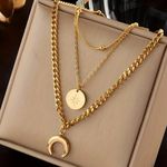 Anthropologie NEW Boho Stainless Steel Golden 3 Layer Shine Crescent Moon Pendant Necklace Photo 0