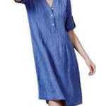 J. McLaughlin  Riviera Shirt Dress 100% Linen Roll Tab Button Pintucked Blue XL Photo 0