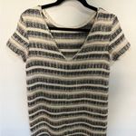 ZARA  Low Back Cream Black Striped Tweed Shift Tunic
Mini Dress Fringe Detail XS Photo 7
