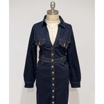 ZARA  Women's Dark Blue Gold Button Up Long Sleeve Maxi Denim Dress Size M Photo 5