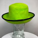 Vintage Felt Wool Hat Women Bright Green Black Velvet Brim Halloween Costume Photo 2