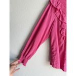 Loft Women's Hot Pink Clip Smocked Dots Long Sleeve Ruffle Blouse Top Size Large Photo 10