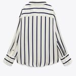 ZARA 💕💕 Satin Effect Oversized Top ~ Navy Blue and White Striped Print XL Photo 7