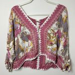 Free People  Catch Me If You Can Relaxed Blouse Size Small Pink Boho Floral Top Photo 6