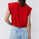 ZARA Women Red V-neck Gathered Waist Short Sleeve Blouse XS Photo 3