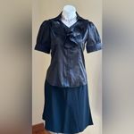 Buttons Color Style Black Satin short Striped Sleeves Metal V Neck Ruffles SZ XL Photo 1