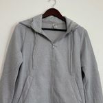 90 degrees Athletic Active Size Medium Gray Ribbed Zip Up Hooded Sweatshirt Photo 1