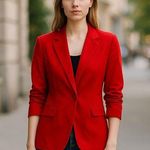 Jules & Leopold NWT  CASUAL RAYON LINEN BLEND BLAZER RED RUCHED SLEEVE Photo 0