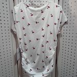 Orange Kiss  White Cherry Print Square Neck Ruched Side T-Shirt Top Plus Size 1X Photo 3