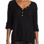 Stitchdrop Stitch-drop Black Slub Knit Henley Women’s Medium Photo 0