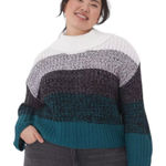 Lane Bryant  Classic Bracelet-Sleeve Turtleneck Stripe Sweater Photo 0