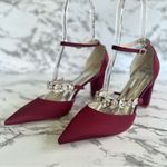 NWT GGBLCS Heels Satin Rhinestone 10.5 Block Heel Pumps Pointed Toe Burgundy Red Photo 2