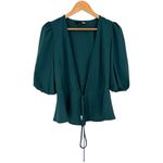 Slate + Willow Balloon Sleeve Wrap Top in Hunter Green True Wrap 3/4 Sleeves XS Photo 2