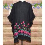 None Womens Black Embroidered Floral Open Front Cover Up Cardigan Plus Size 4X Ruffle Photo 6