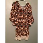 Adara Tribal Print Lace Bottom Short Flutter Sleeve Dress Size Medium Brown Photo 1
