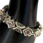 JUDTIH JACK Art Deco Faceted Amethyst Marcasite Sterling Silver Bracelet VINTAGE Photo 0