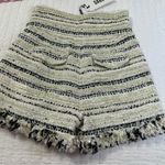 Elegant Wool Blend Golden High Waist Festive Striped Fringe Shorts in Size L Black Size L Photo 15