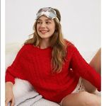 Aerie Cable Knit Crewneck Crop Sweater Red Small Photo 11