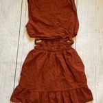 ZARA Burnt Orange Eyelet Cutout Mini Ruffle Dress Size Medium Photo 0