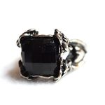 Source Unknown Engraved Heart Rose Black Glass Silver Tone Metal Size 8 Goth Punk Unisex Ring Photo 2