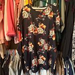 Chic Floral Midi Dress in Black and Orange Size M Photo 2
