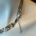 925 Italy Tricolor Braided Herringbone Short Necklace 17.5” Long Gold Photo 2