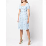 HVN Blue Holland Bow Tie Cotton Gingham Midi Dress sz 2 Blue Photo 1