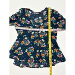 ZARA Women's Ruched Short Sleeve Floral V Neck Top Blouse Navy Blue Size XS Photo 3