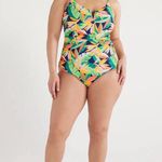 Time and Tru V Wire Detail One Piece Shirred Waist Tropical Swimsuit Photo 13
