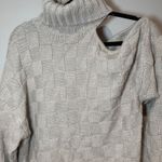 STAUD  Rockey Turtleneck Sweater Checkered Shoulder Cutout Frappe Tan Size Small Photo 4
