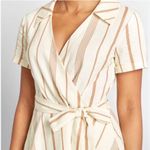 Modcloth Sweet Surprise Faux Wrap Cream and Tan Striped Mini Dress Size 12 Photo 2