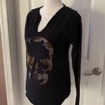 Zadig & Voltaire Women’s Tunisien Skull Strass Beaded Henley Black Cotton Top Photo 7