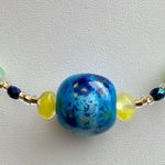Handcrafted Floral Blue and Glass Beaded Necklace Photo 2