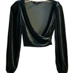 Forever 21 Teal Velvet Plunging Neckline Ruched Crop Top Long Sleeve Small Photo 0