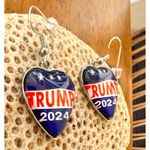Trump 2024 MAGA Earrings Patriotic New Heart Shaped Dangle Hooks Electi… Blue Photo 8
