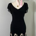 American Vintage Vintage Y2K Black Cream Floral Beaded Asymmetrical Jellyfish Maxi Dress Womens L Photo 0