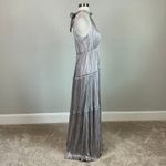 AQUA Women's Formal Dress Size 8 Silver Metallic Ruffled Maxi Skirt A-Line Gown Photo 3