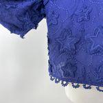 Farm Rio NWOT  3D Star Embroidery Top Blouses Shirt Blue Size L Short Sleeve Photo 9