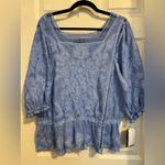 Democracy NWT  Embroidered Peplum Top Crochet Trim blue XL Photo 2