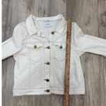 LEGOE HERITAGE Maternity Cropped Denim Jacket Size 0 Gold Stitching Button Front White Photo 6