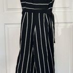 Black & White Buckle V-Neck Zip Front Woven Striped Jumpsuit Black/white size Small Photo 3