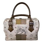 MCM  Visetos Lion Patchwork Boston Bag White Gold Leather Trim Satchel Photo 0