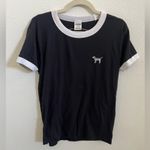 PINK - Victoria's Secret PINK Victoria’s Secret black and white T-shirt with silver sequins dog logo Photo 0