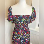 Tanya Taylor Silk Midi Dress Sz med Black Rainbow Confetti Print Photo 1