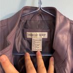 Purple 100% leather jacket with pleated detail full zip size US 6 Photo 2