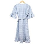 Storia  Blue Gingham Wrap Ruffled Knee Length Dress Women’s Size Small Dorothy Photo 2